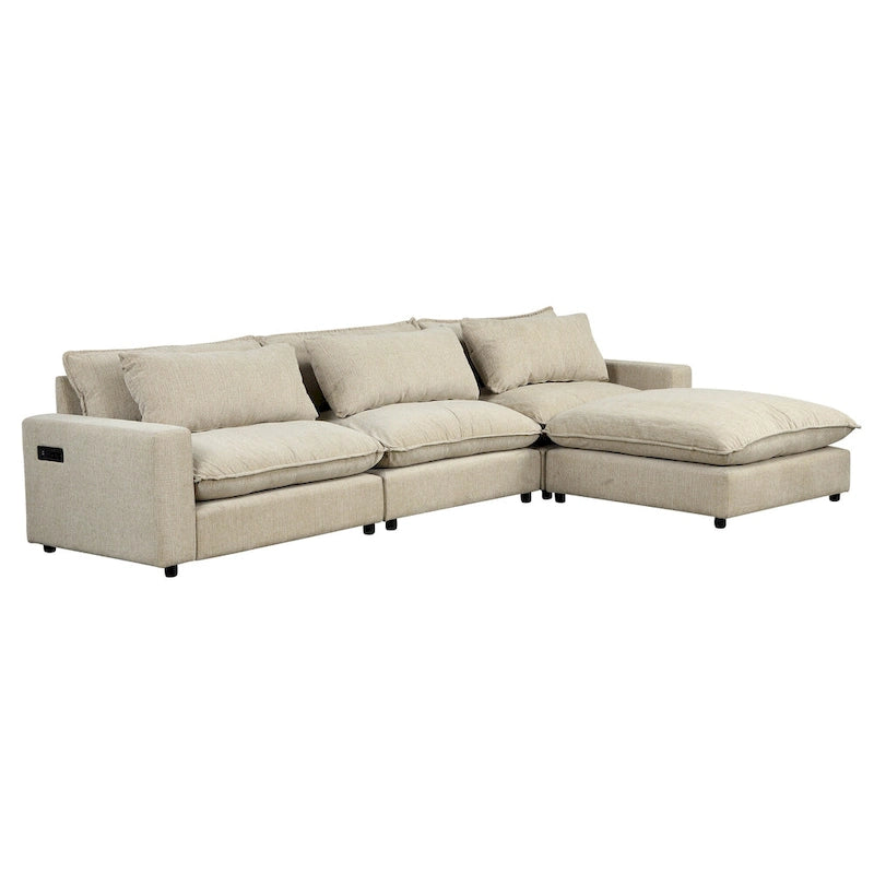 Canapé d'angle convertible en L avec rangement, 2 oreillers et port USB pour salon