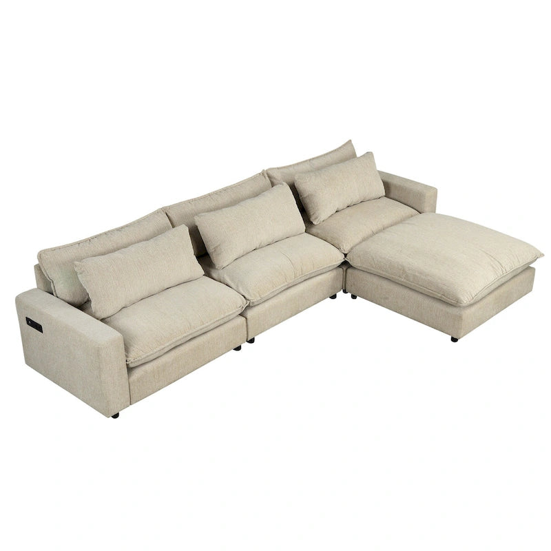 Canapé d'angle convertible en L avec rangement, 2 oreillers et port USB pour salon