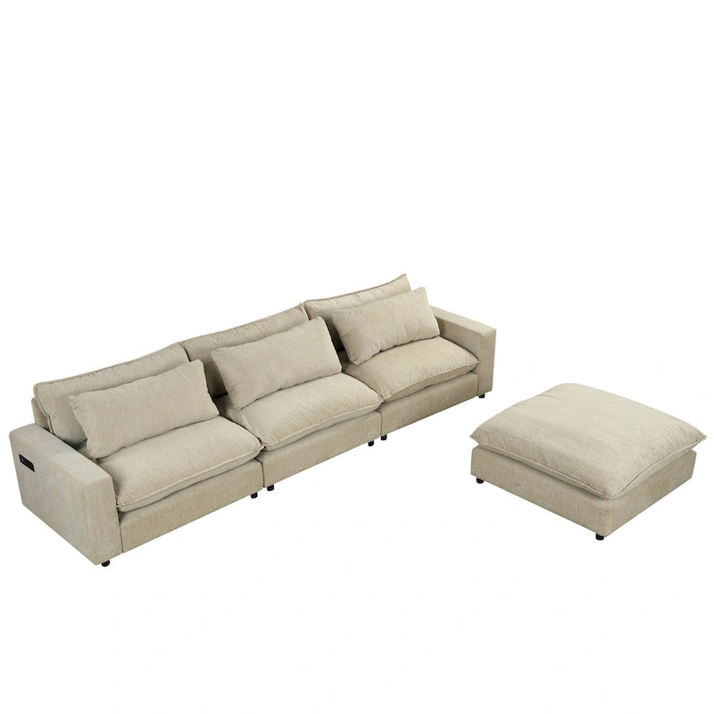 Canapé d'angle convertible en L avec rangement, 2 oreillers et port USB pour salon