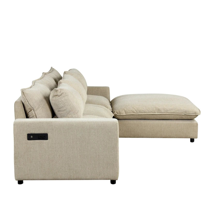 Canapé d'angle convertible en L avec rangement, 2 oreillers et port USB pour salon