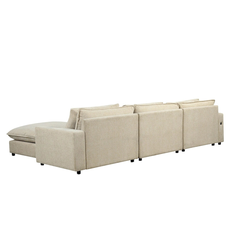 Canapé d'angle convertible en L avec rangement, 2 oreillers et port USB pour salon