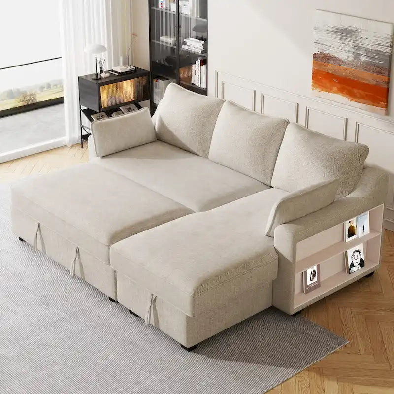 Canapé d'angle convertible en L avec rangement, 2 oreillers et port USB pour salon