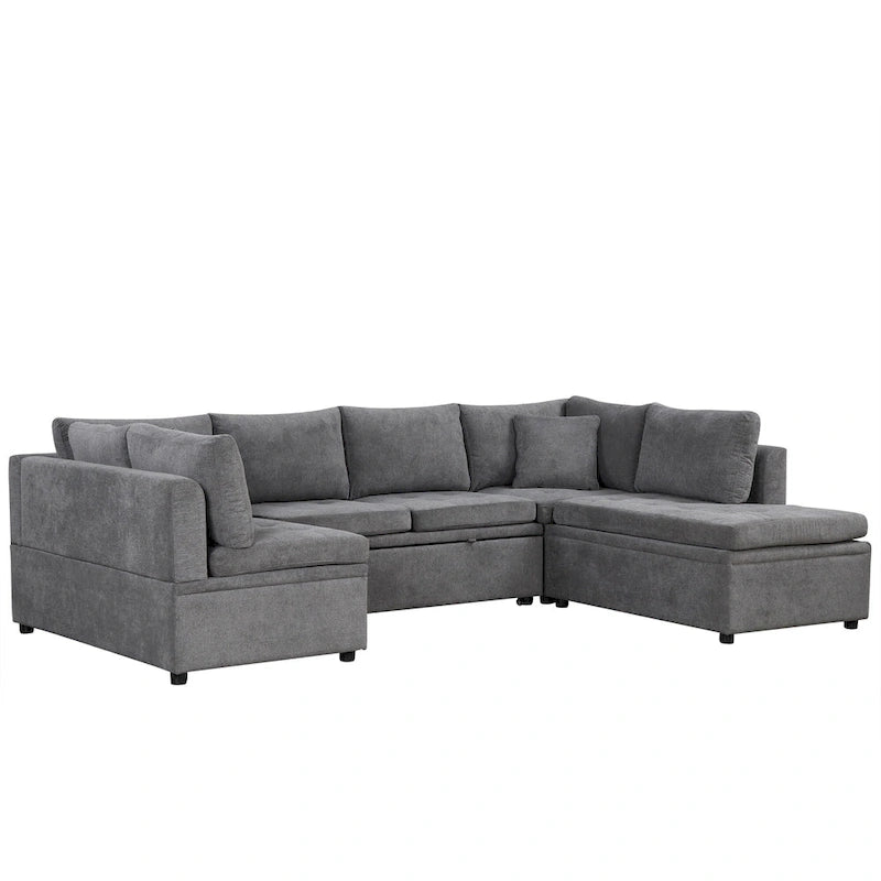 Canapé d'angle convertible en L avec rangement, 2 oreillers et port USB pour salon