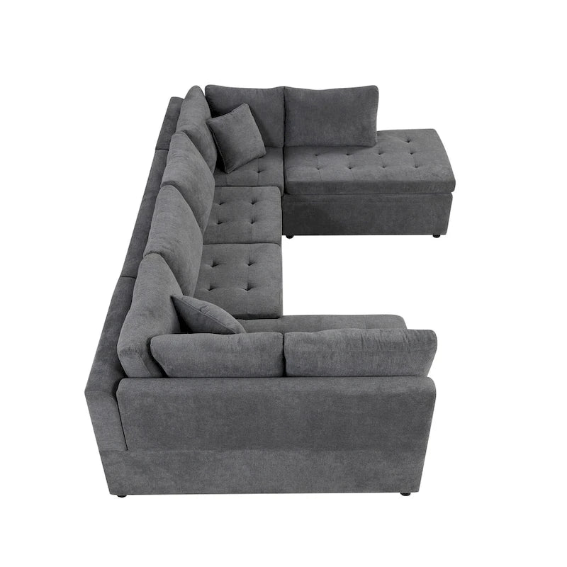 Canapé d'angle convertible en L avec rangement, 2 oreillers et port USB pour salon