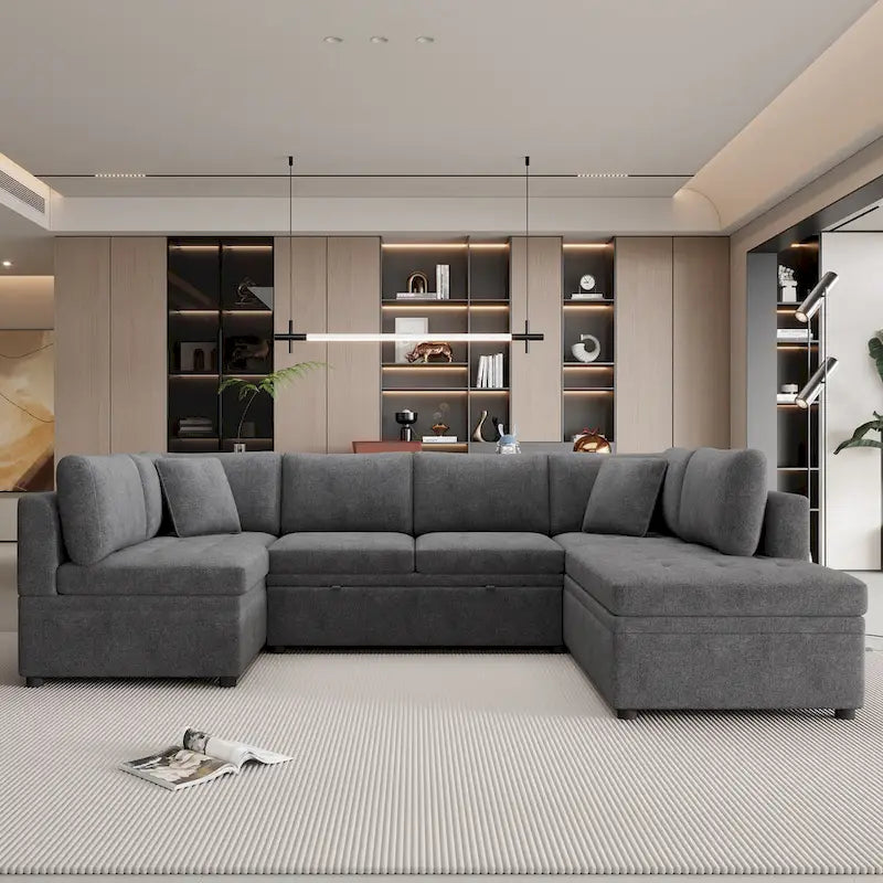Canapé d'angle convertible en L avec rangement, 2 oreillers et port USB pour salon