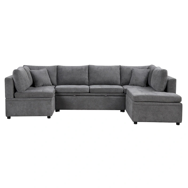 Canapé d'angle convertible en L avec rangement, 2 oreillers et port USB pour salon