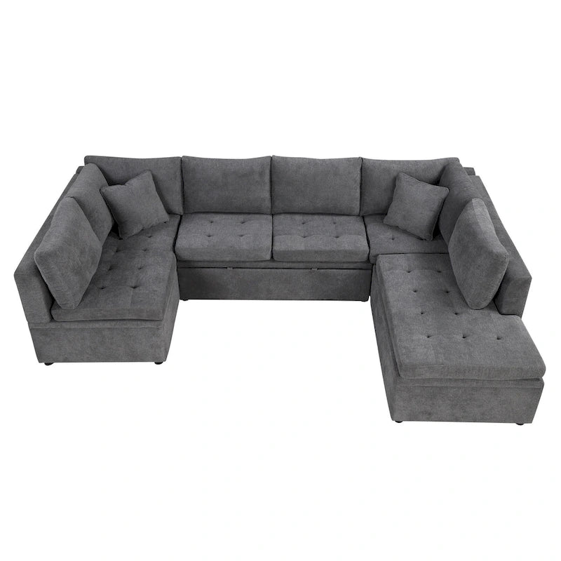 Canapé d'angle convertible en L avec rangement, 2 oreillers et port USB pour salon