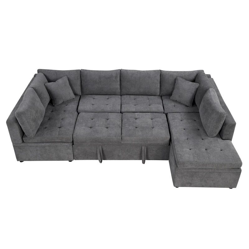 Canapé d'angle convertible en L avec rangement, 2 oreillers et port USB pour salon