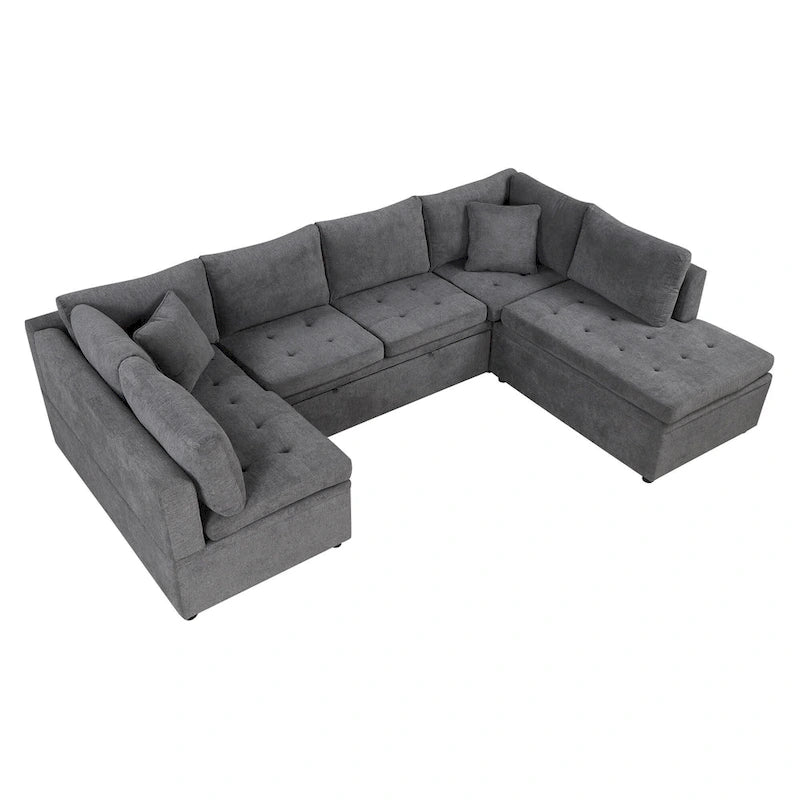 Canapé d'angle convertible en L avec rangement, 2 oreillers et port USB pour salon