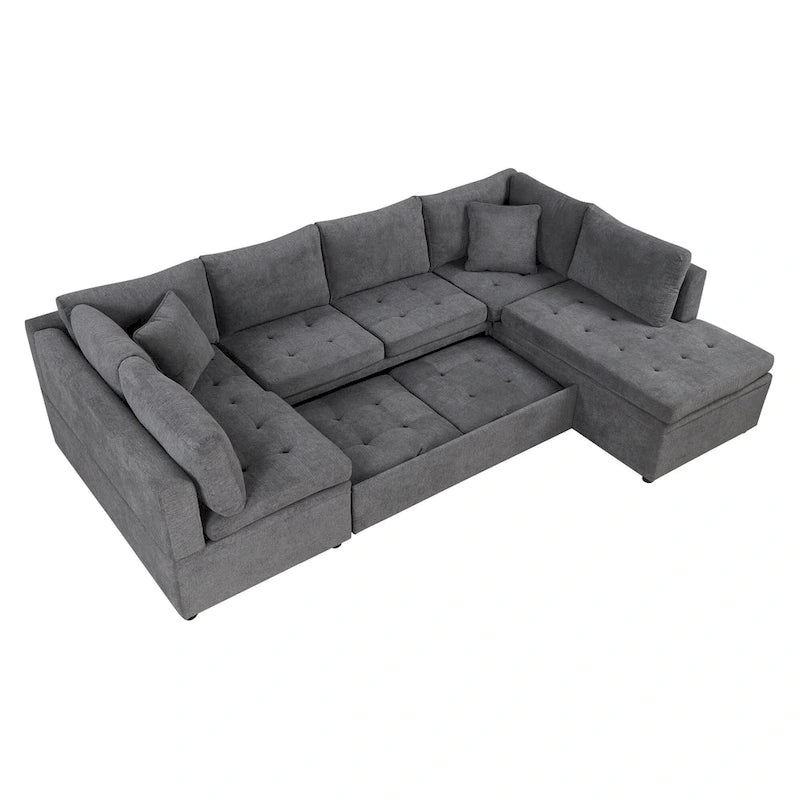 Canapé d'angle convertible en L avec rangement, 2 oreillers et port USB pour salon