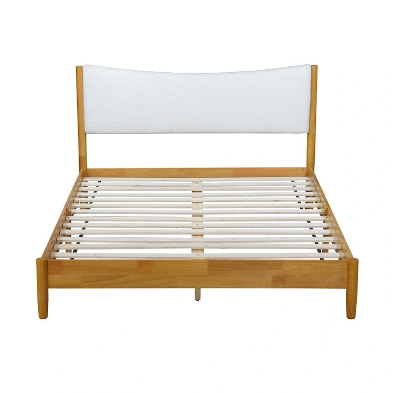 Lit queen size en bois d'hévéa, lit en bois massif avec tête de lit rembourrée