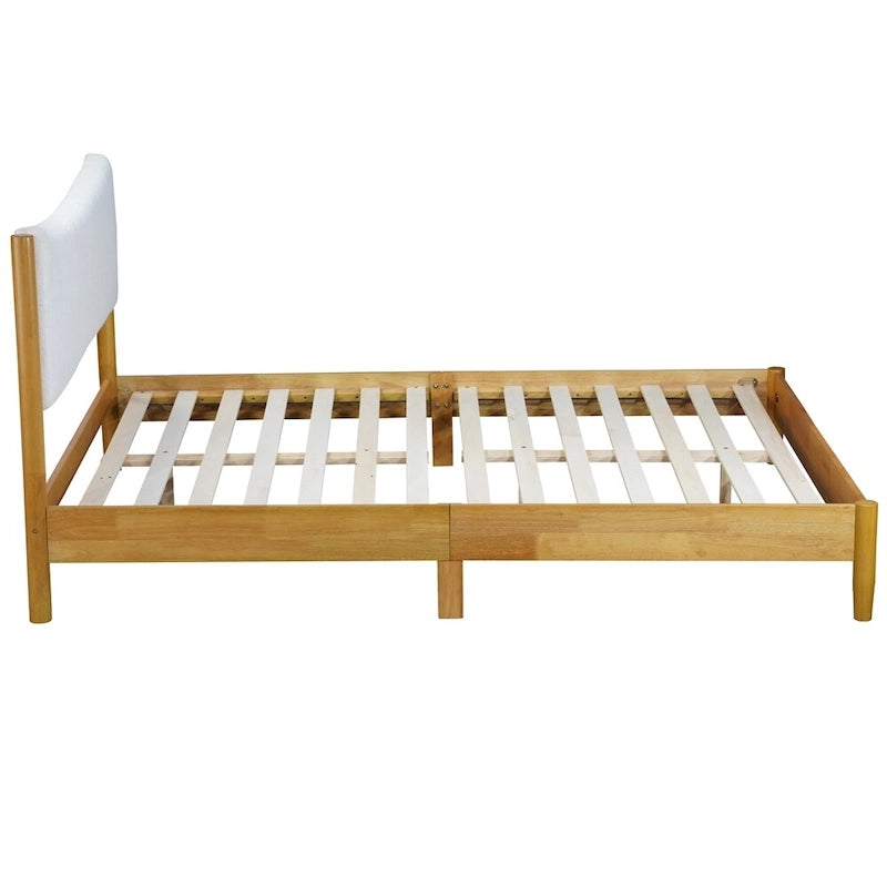 Lit queen size en bois d'hévéa, lit en bois massif avec tête de lit rembourrée