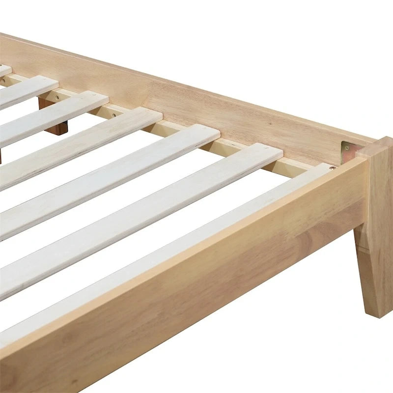 Lit queen size en bois d'hévéa, lit en bois massif avec tête de lit rembourrée