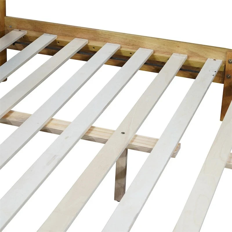Lit queen size en bois d'hévéa, lit en bois massif avec tête de lit rembourrée