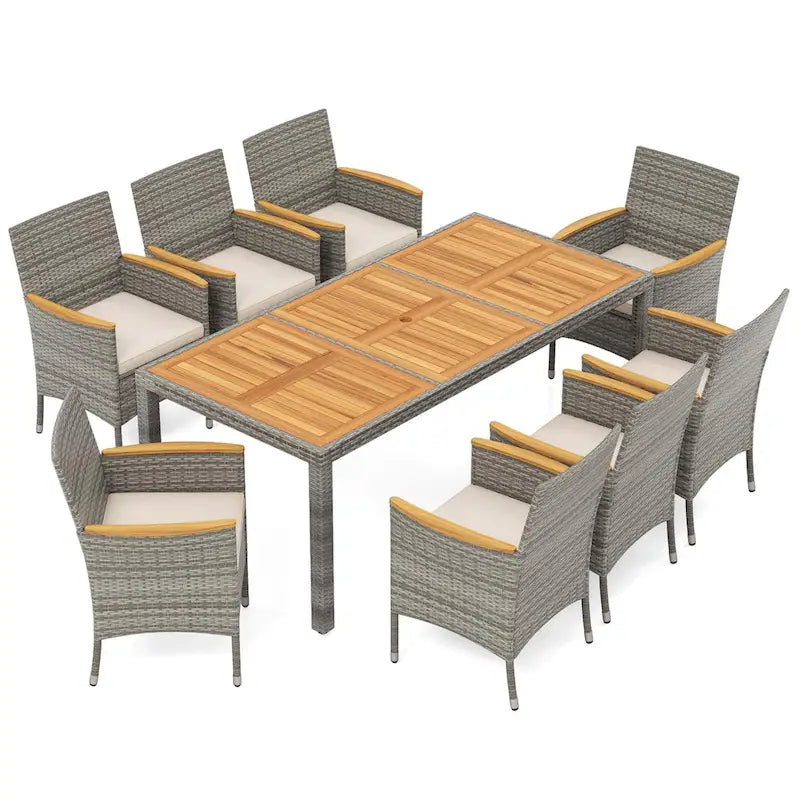 Costway Ensemble de salle à manger d'extérieur 9 pièces pour 8 personnes avec table et chaises en rotin PE