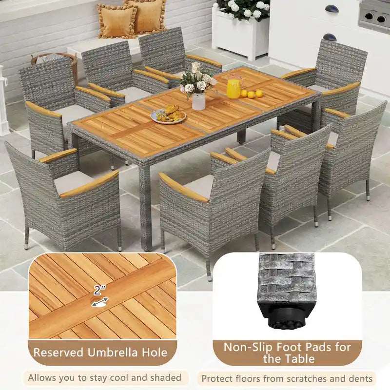 Costway Ensemble de salle à manger d'extérieur 9 pièces pour 8 personnes avec table et chaises en rotin PE
