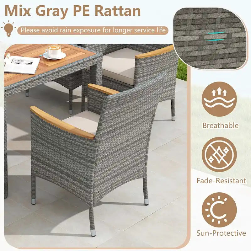 Costway Ensemble de salle à manger d'extérieur 9 pièces pour 8 personnes avec table et chaises en rotin PE
