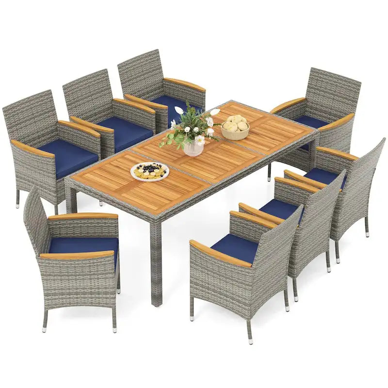 Costway Ensemble de salle à manger d'extérieur 9 pièces pour 8 personnes avec table et chaises en rotin PE
