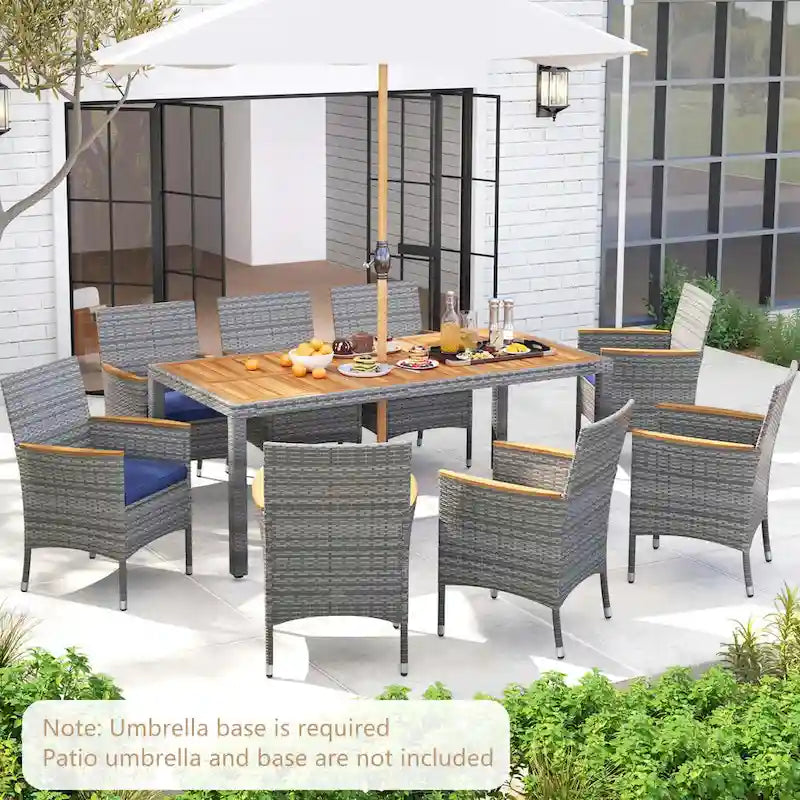 Costway Ensemble de salle à manger d'extérieur 9 pièces pour 8 personnes avec table et chaises en rotin PE