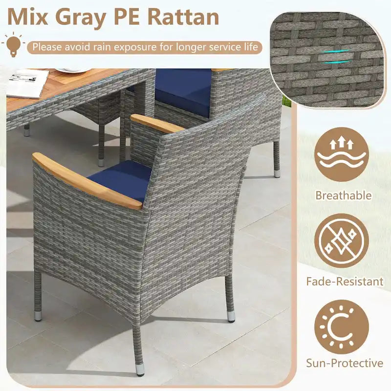 Costway Ensemble de salle à manger d'extérieur 9 pièces pour 8 personnes avec table et chaises en rotin PE