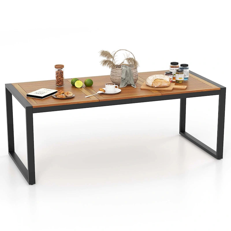 Costway Table de patio 8 personnes en bois d'acacia de 79 po avec trou pour parasol de 1,9 po - Voir les détails