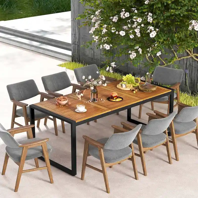Costway Table de patio 8 personnes en bois d'acacia de 79 po avec trou pour parasol de 1,9 po - Voir les détails