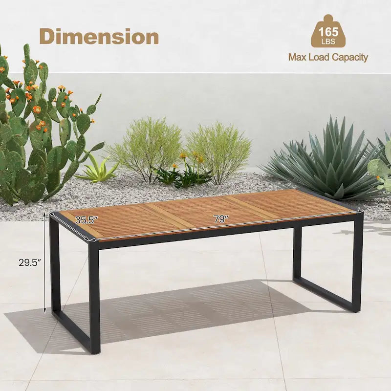 Costway Table de patio 8 personnes en bois d'acacia de 79 po avec trou pour parasol de 1,9 po - Voir les détails