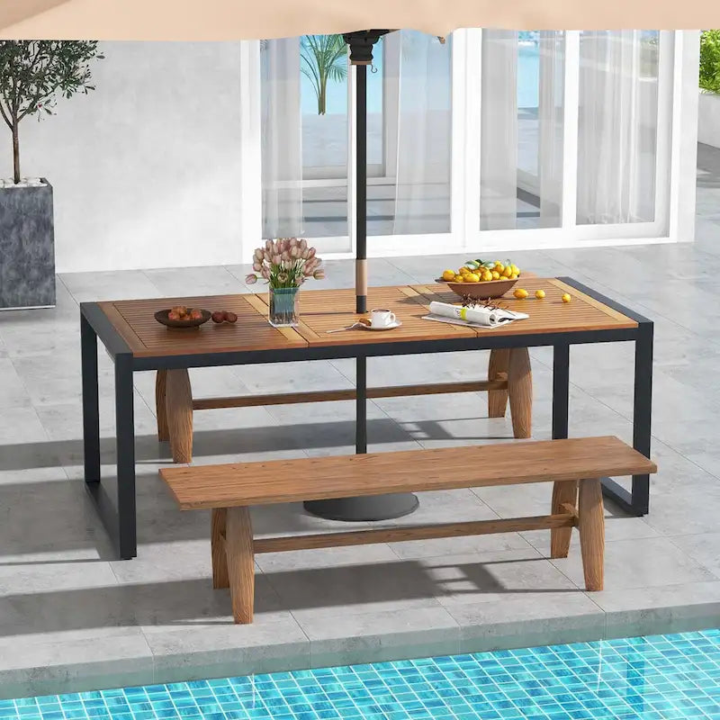Costway Table de patio 8 personnes en bois d'acacia de 79 po avec trou pour parasol de 1,9 po - Voir les détails