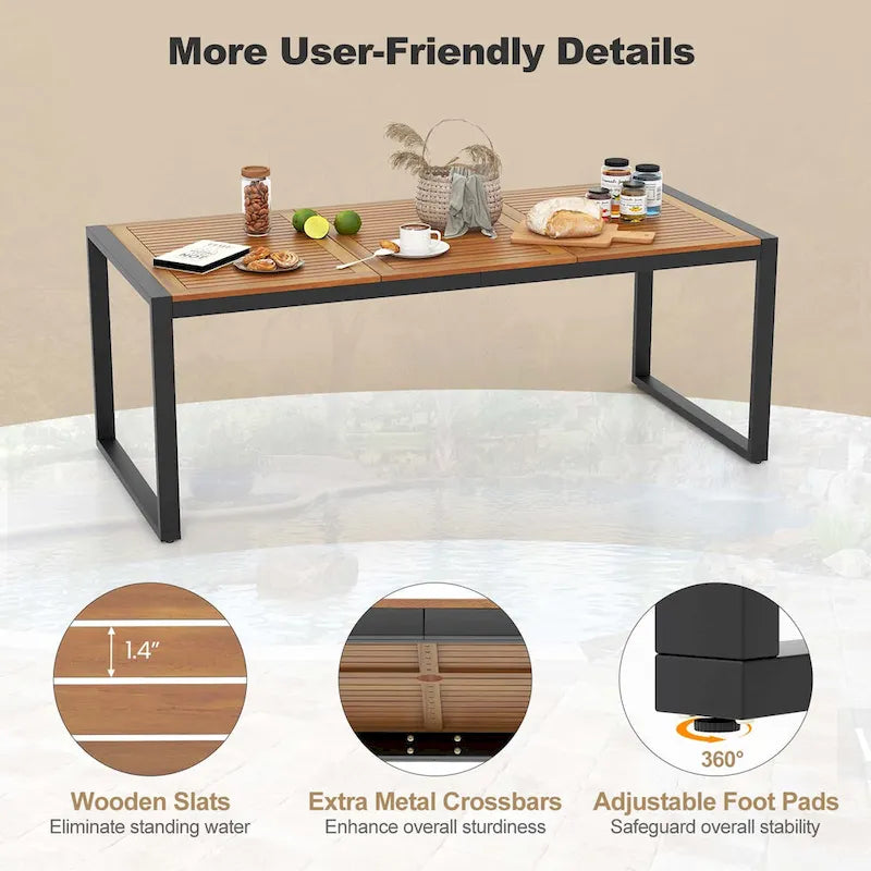 Costway Table de patio 8 personnes en bois d'acacia de 79 po avec trou pour parasol de 1,9 po - Voir les détails