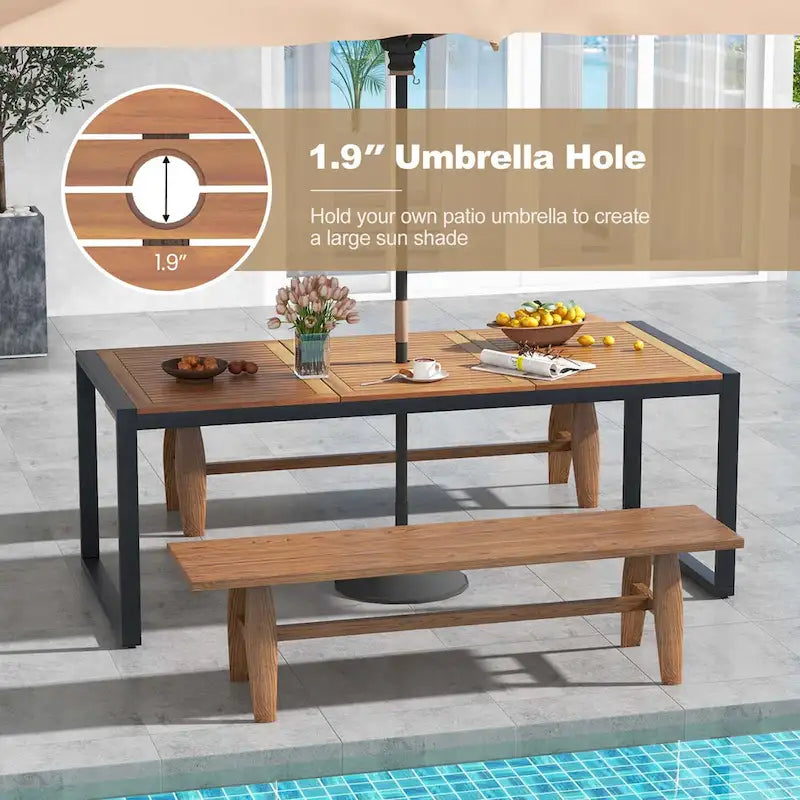 Costway Table de patio 8 personnes en bois d'acacia de 79 po avec trou pour parasol de 1,9 po - Voir les détails