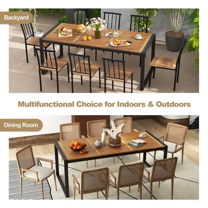 Costway Table de patio 8 personnes en bois d'acacia de 79 po avec trou pour parasol de 1,9 po - Voir les détails