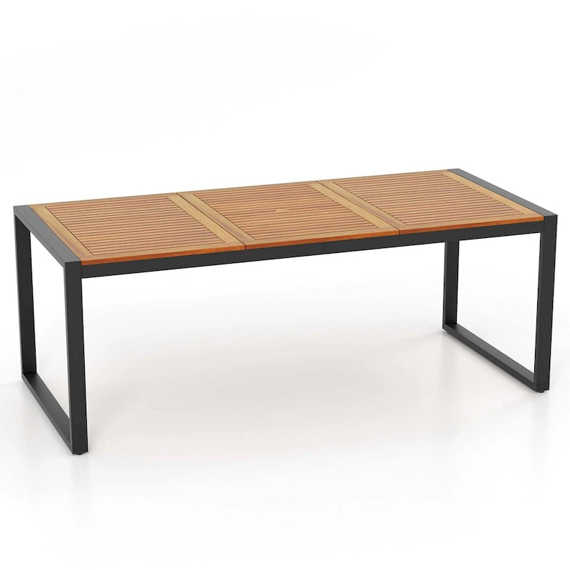 Costway Table de patio 8 personnes en bois d'acacia de 79 po avec trou pour parasol de 1,9 po - Voir les détails