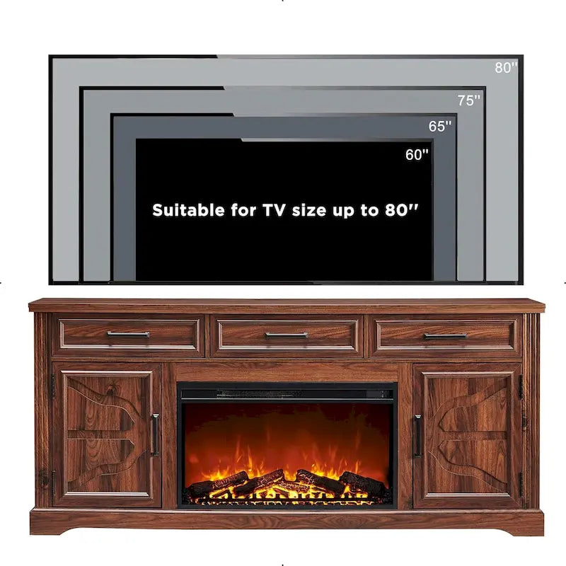Meuble TV de cheminée de ferme pour téléviseurs jusqu'à 80", centre de divertissement