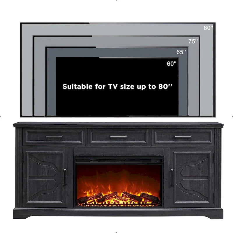 Meuble TV de cheminée de ferme pour téléviseurs jusqu'à 80", centre de divertissement