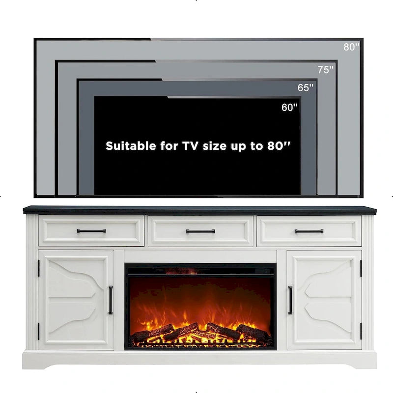 Meuble TV de cheminée de ferme pour téléviseurs jusqu'à 80", centre de divertissement