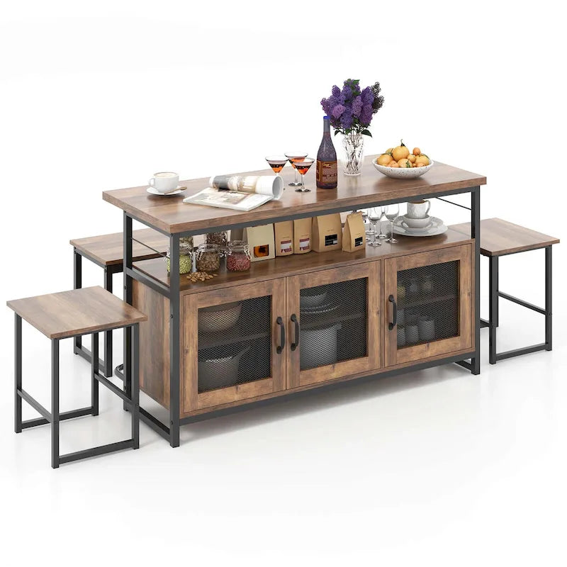 Ensemble îlot de cuisine Costway 4 pièces avec banc et rangement robuste - Voir détails