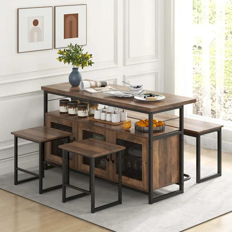 Ensemble îlot de cuisine Costway 4 pièces avec banc et rangement robuste - Voir détails