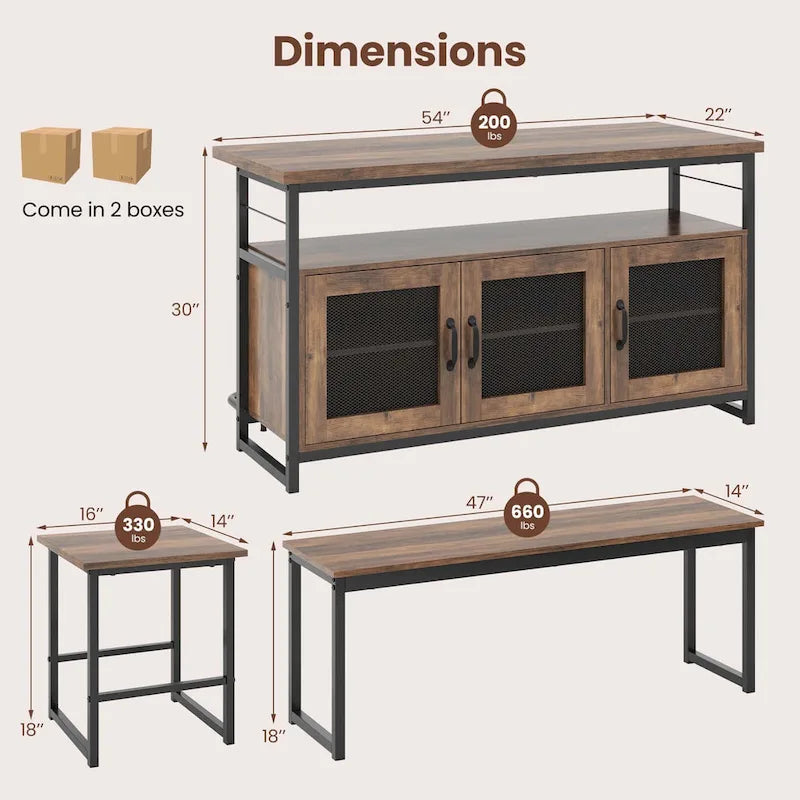Ensemble îlot de cuisine Costway 4 pièces avec banc et rangement robuste - Voir détails