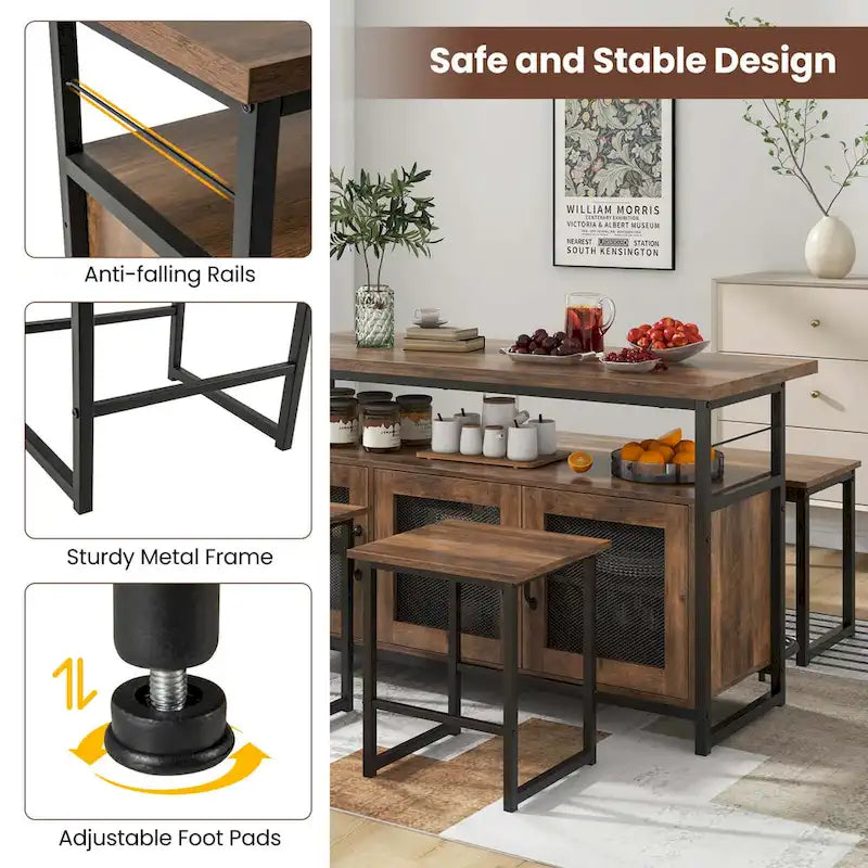 Ensemble îlot de cuisine Costway 4 pièces avec banc et rangement robuste - Voir détails