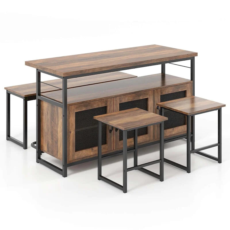 Ensemble îlot de cuisine Costway 4 pièces avec banc et rangement robuste - Voir détails