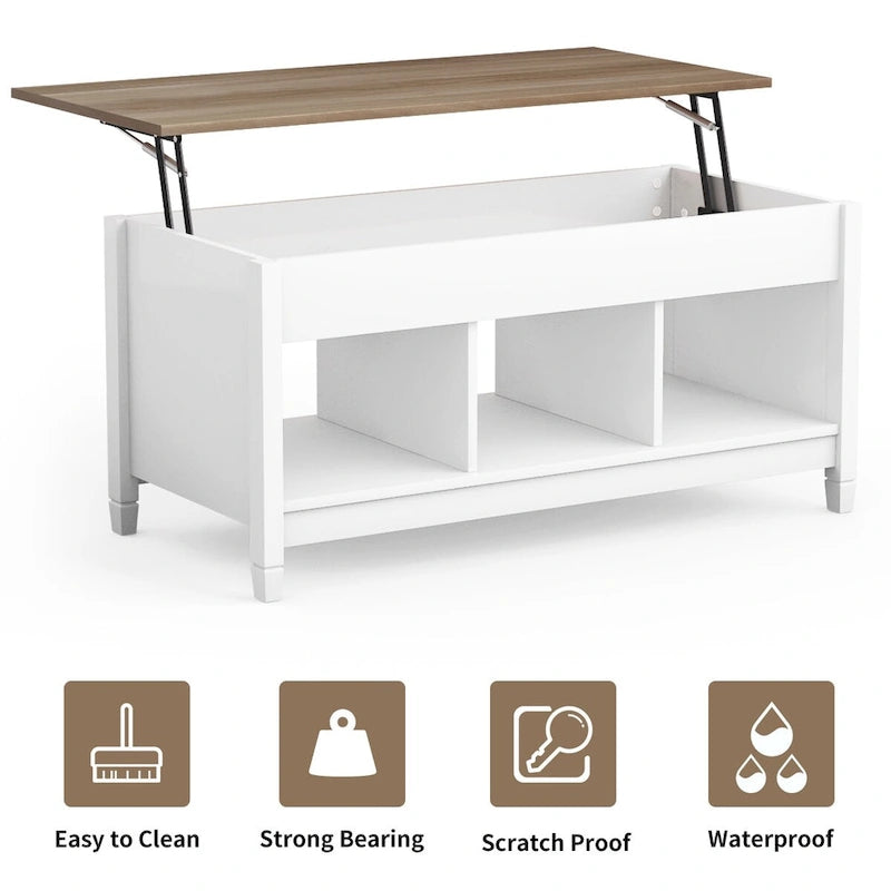 Table basse à plateau relevable Costway avec compartiment caché et rangement