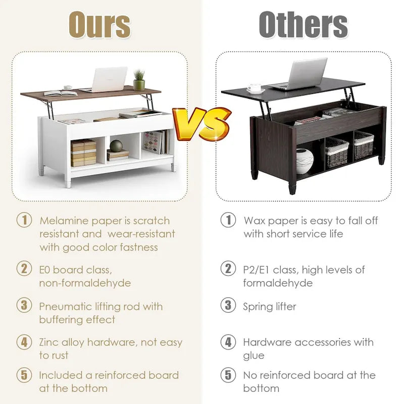 Table basse à plateau relevable Costway avec compartiment caché et rangement