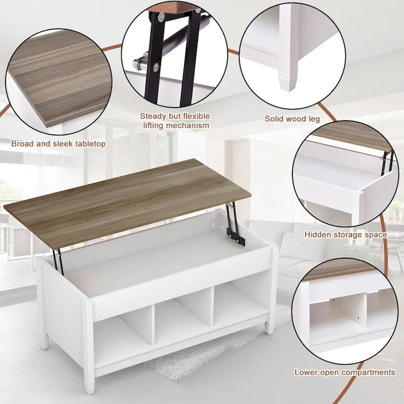 Table basse à plateau relevable Costway avec compartiment caché et rangement