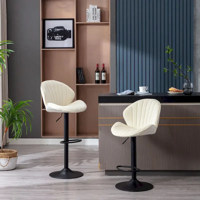 Lot de 2 tabourets de bar réglables avec dossier, repose-pieds et siège pivotant à 360° pour la maison ou le comptoir de bar