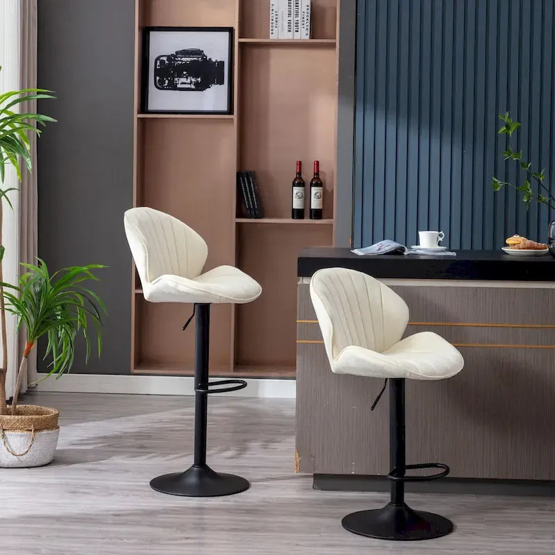 Lot de 2 tabourets de bar réglables avec dossier, repose-pieds et siège pivotant à 360° pour la maison ou le comptoir de bar