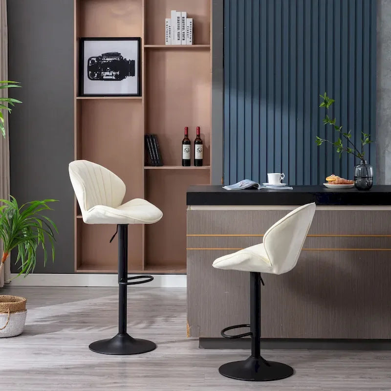 Lot de 2 tabourets de bar réglables avec dossier, repose-pieds et siège pivotant à 360° pour la maison ou le comptoir de bar