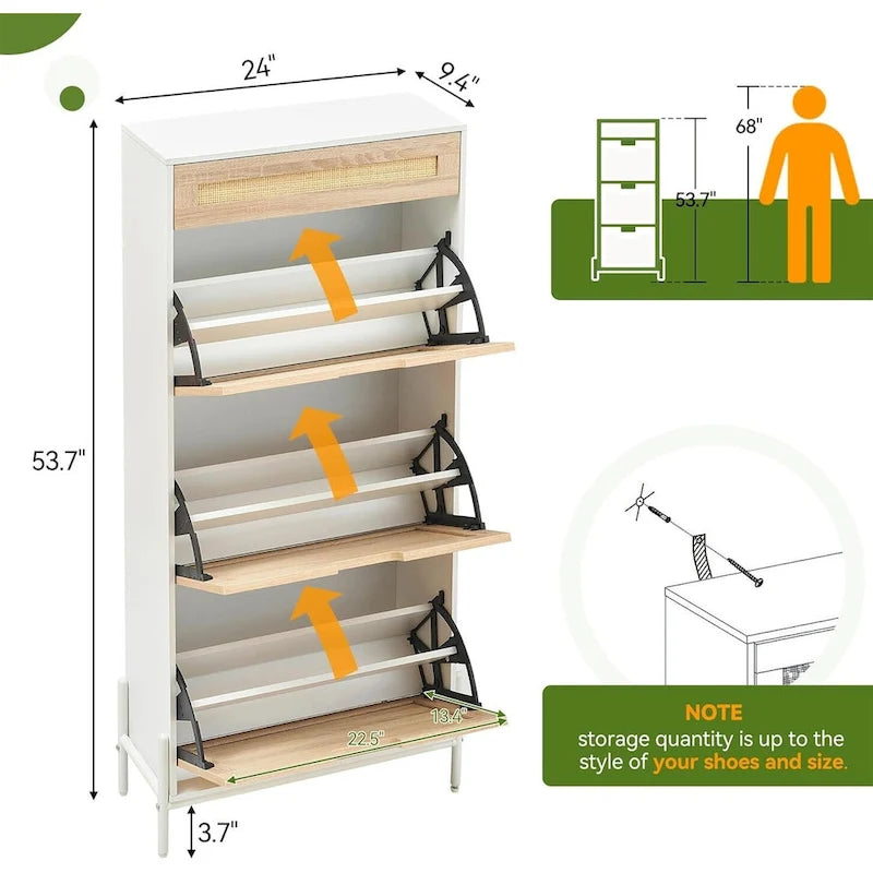 Meuble à chaussures en rotin pour entrée
