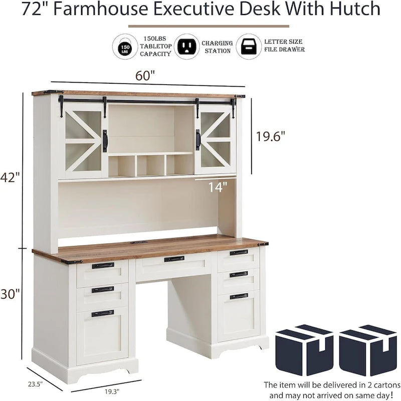Bureau de style ferme, bureau de direction en bois avec station de recharge