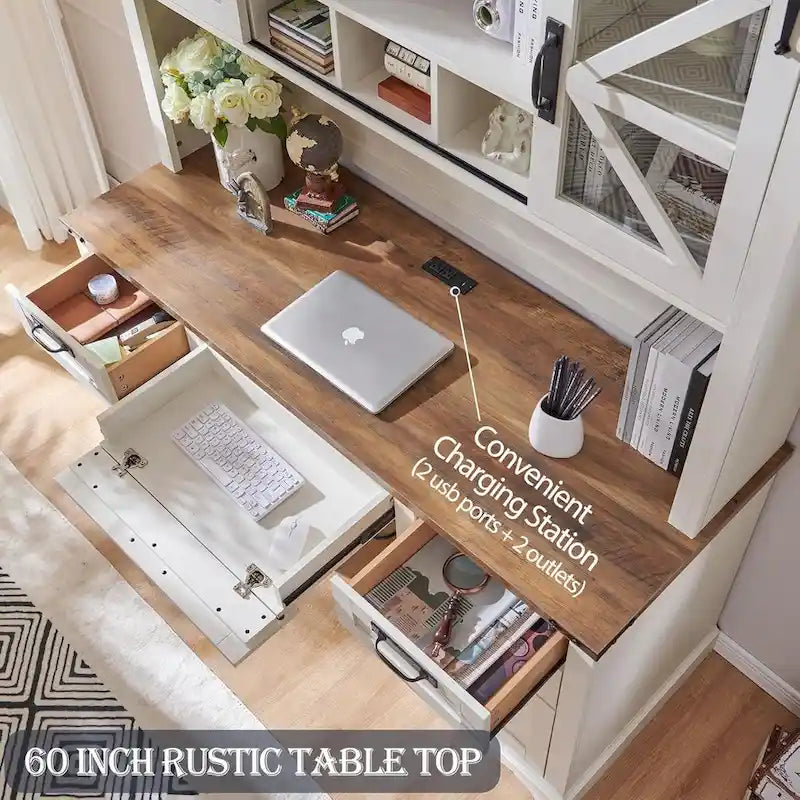 Bureau de style ferme, bureau de direction en bois avec station de recharge