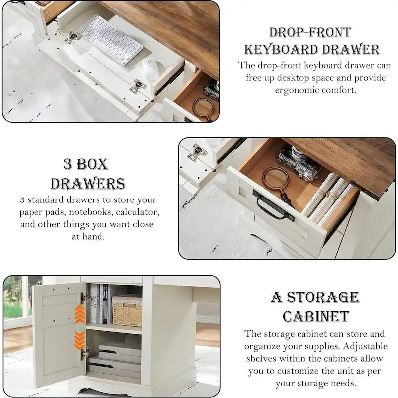 Bureau de style ferme, bureau de direction en bois avec station de recharge